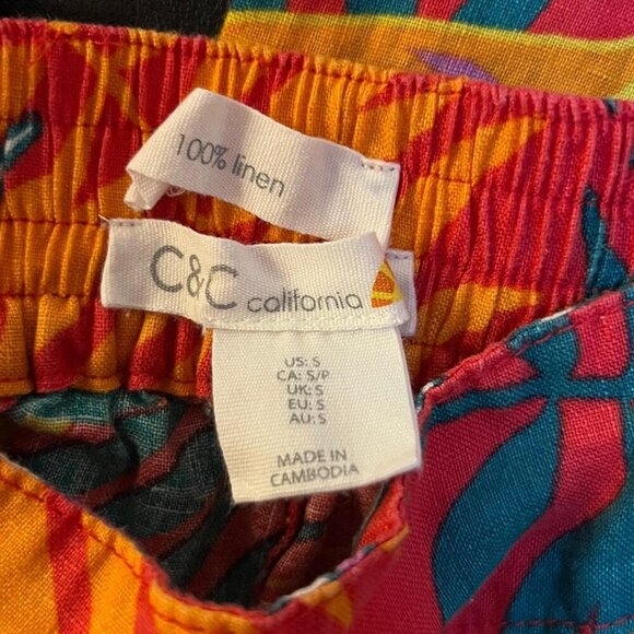 C&C California Tropical Linen Wide Leg Floral Elastic Waist Crop Pants Women’s S - Picture 6 of 7